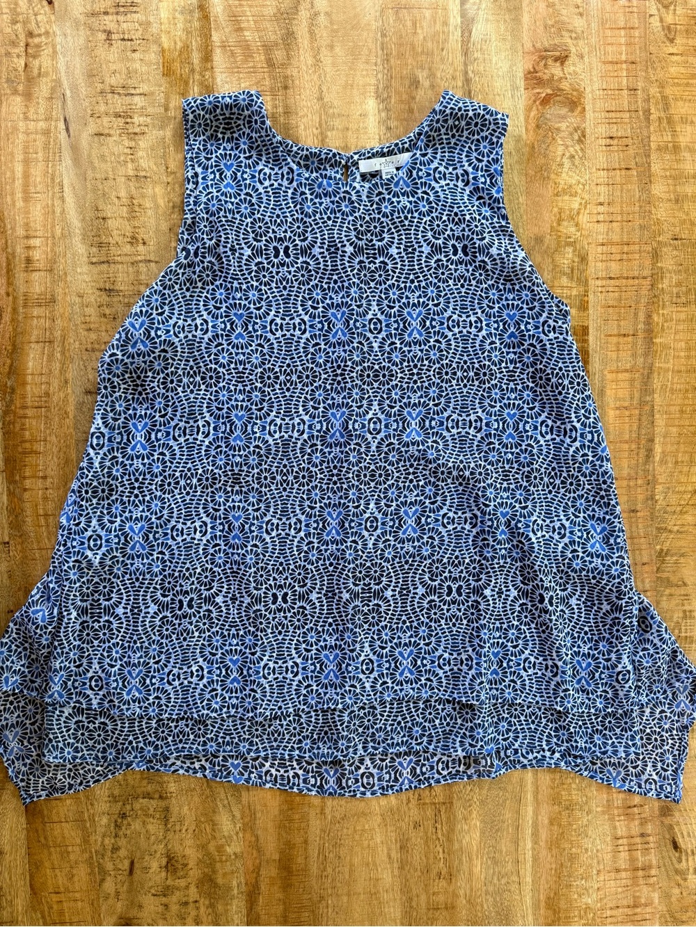 Fever Blue Black Floral Print Sleeveless Tunic Top XXL 2XL Flowy